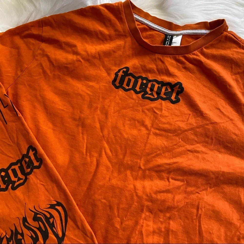 H&M Orange Forget Graphic Text Crop Longsleeve Top - Picture 4 of 6